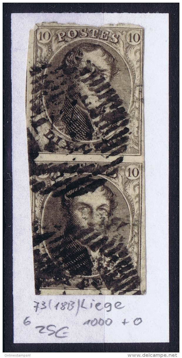 Belgium:  OBP Nr 6  Cancel  73 Liege  Pair - 1851-1857 Medaillons (6/8)