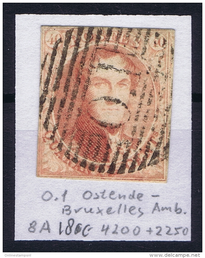 Belgium:  OBP Nr 8  Cancel O.I Ostende Bruxelles Ambulant - 1851-1857 Medallions (6/8)