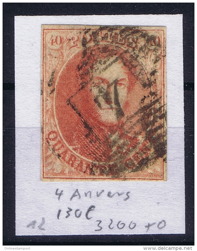 Belgium OBP Nr 12 Cancel Nr 4 Anvers - 1858-1862 Medallions (9/12)