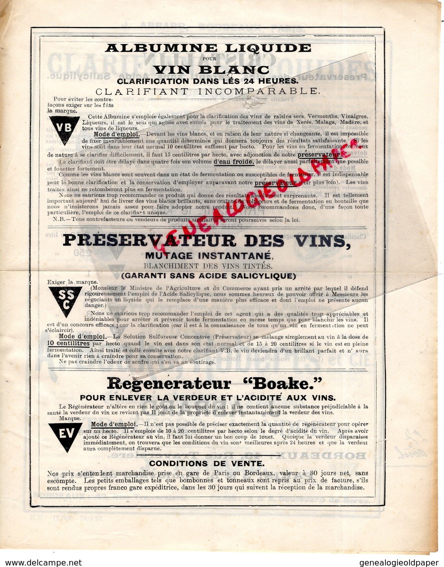 33- BORDEAUX- 75-PARIS- CATALOGUE A. BOAKE ROBERTS- CHIMISTES -STRATFORD LONDRES- J. ABRARD- CHIMIE CHIMISTE 1895 - Petits Métiers