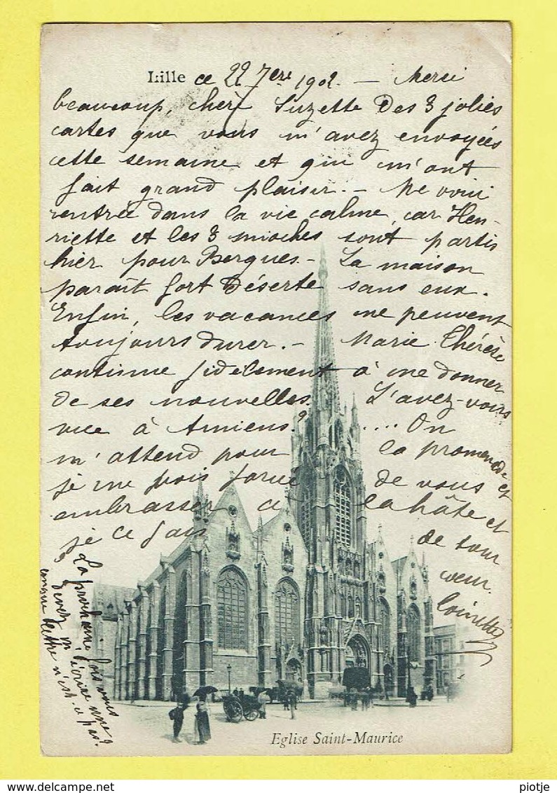 * Lille - Rijsel (Dép 59 - Nord - France) * église Saint Maurice, Kerk, Church, Kirche, Animée, Char 1902, Old - Lille