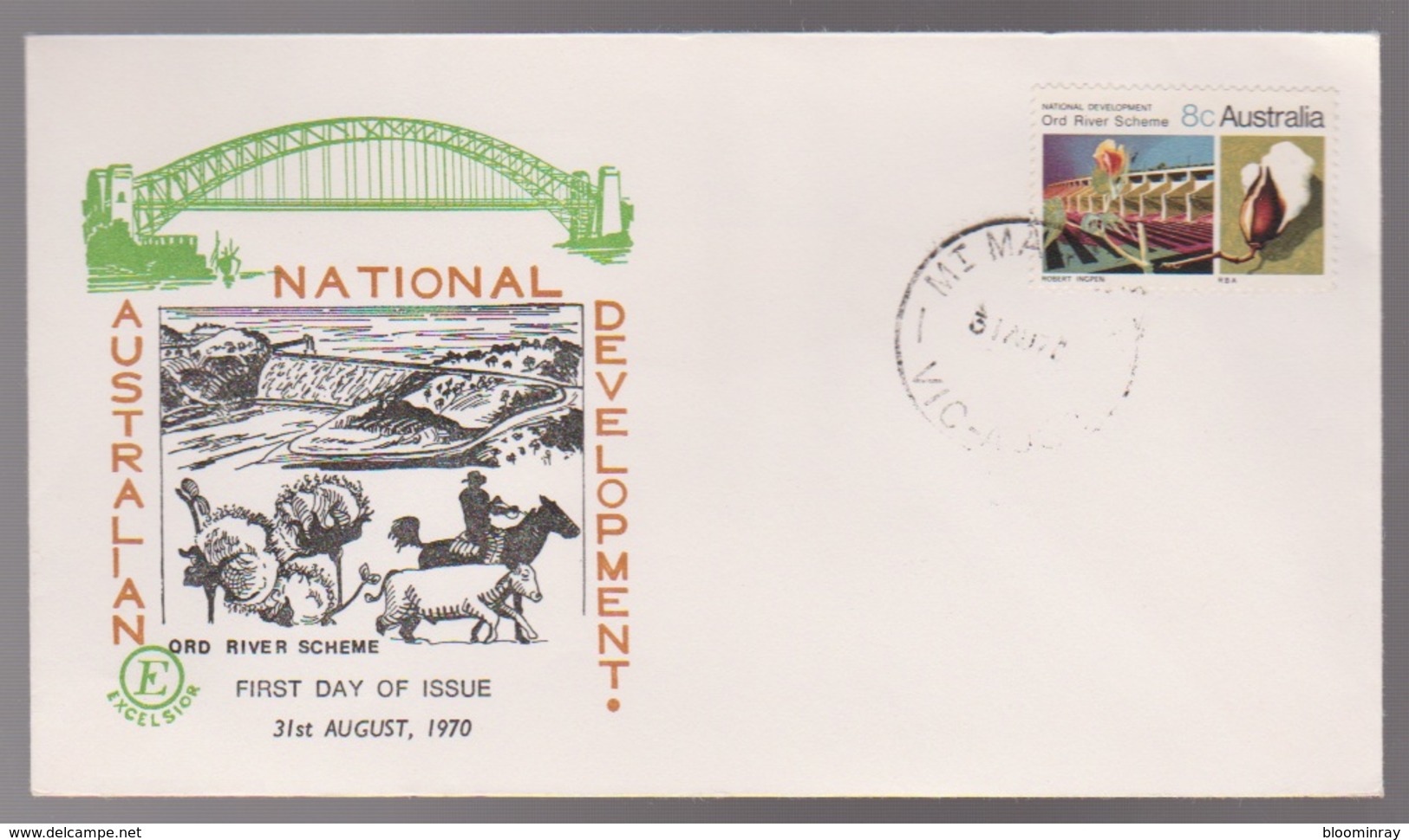 1970 Australia ORD RIVER Scheme Australian National Development Excelsior Unused FDC - Primo Giorno D'emissione (FDC)