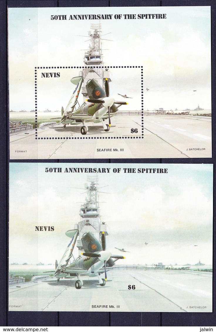 NEVIS Bloc Et Feuillet 1986 YT N° BF 8 ** (+ NON DENTELES, IMPERF) SEAFIRE MK III - St.Kitts-et-Nevis ( 1983-...)