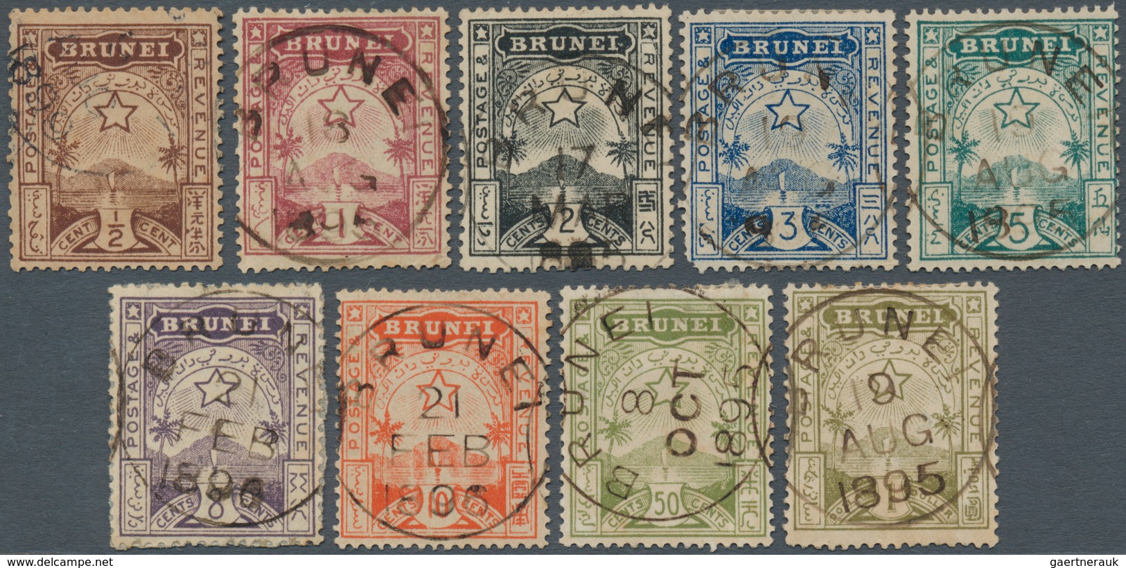 05000 Brunei: 1895, Star And Local Scene Part Set Of Nine (MISSING The 25c.) Fine Used Mostly With Full Br - Brunei (1984-...)