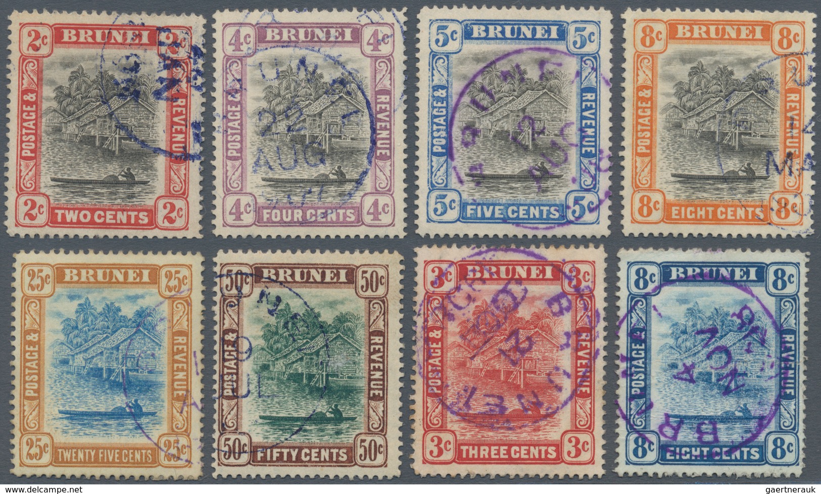 05013 Brunei: 1907/1908, Group With 8 Different Used Stamps, All With Single Circle Cancellation BRUNEI In - Brunei (1984-...)