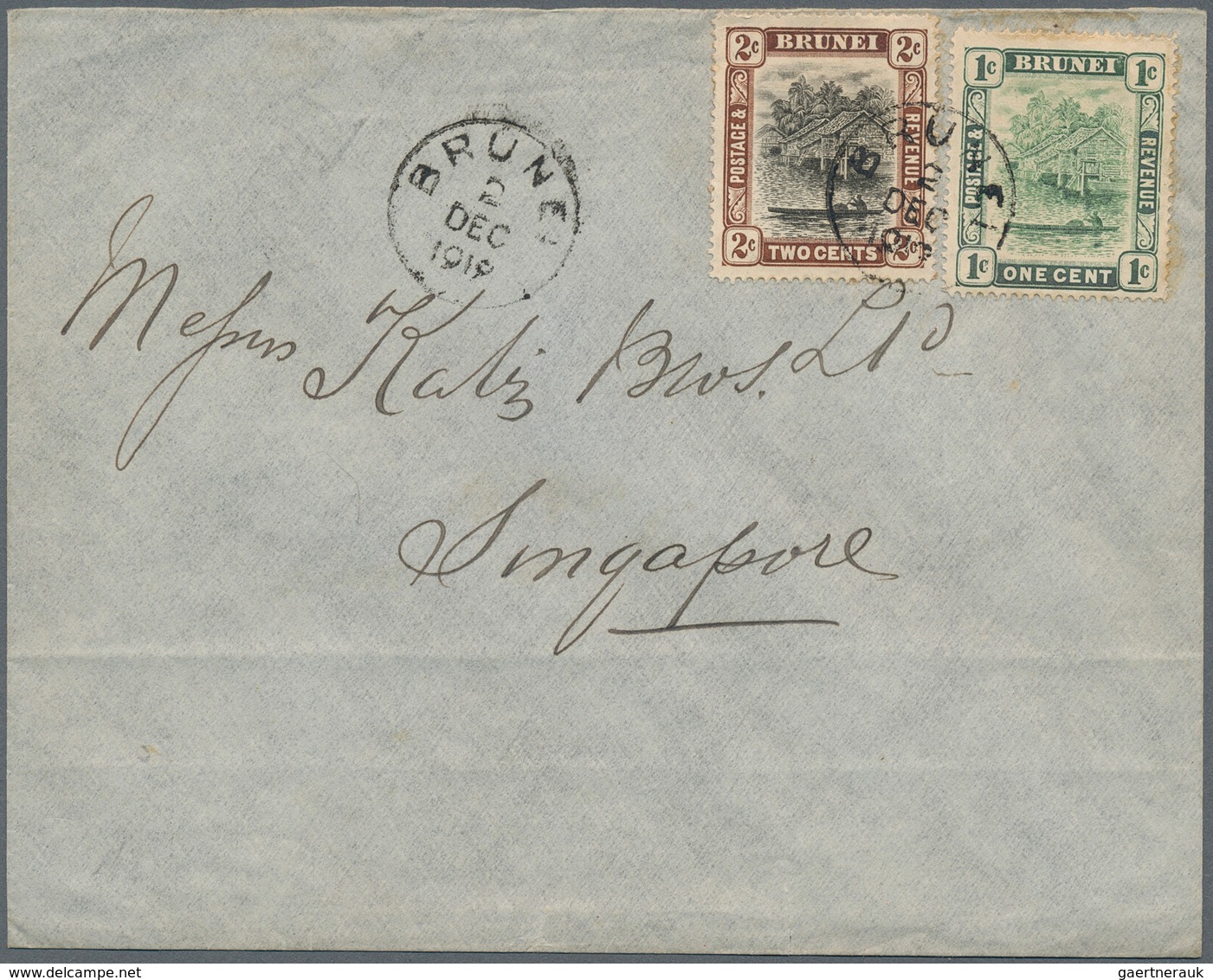 05019 Brunei: 1912, 1 C Green And 2 C Black And Brown, Mixed Franking On Cover With Single Circle Dater BR - Brunei (1984-...)