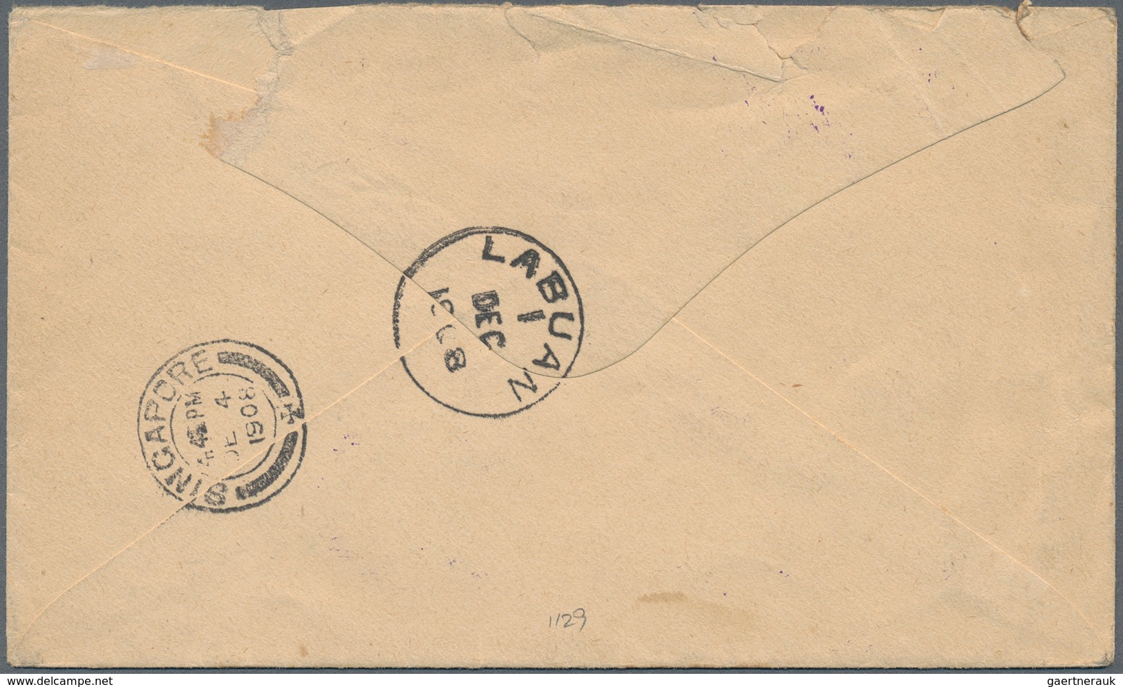 05022 Brunei: 1908, 3 C Scarlet And 5 C Black/orange, Mixed Franking On Cover With Violet Cds BRUNEI, 30 N - Brunei (1984-...)