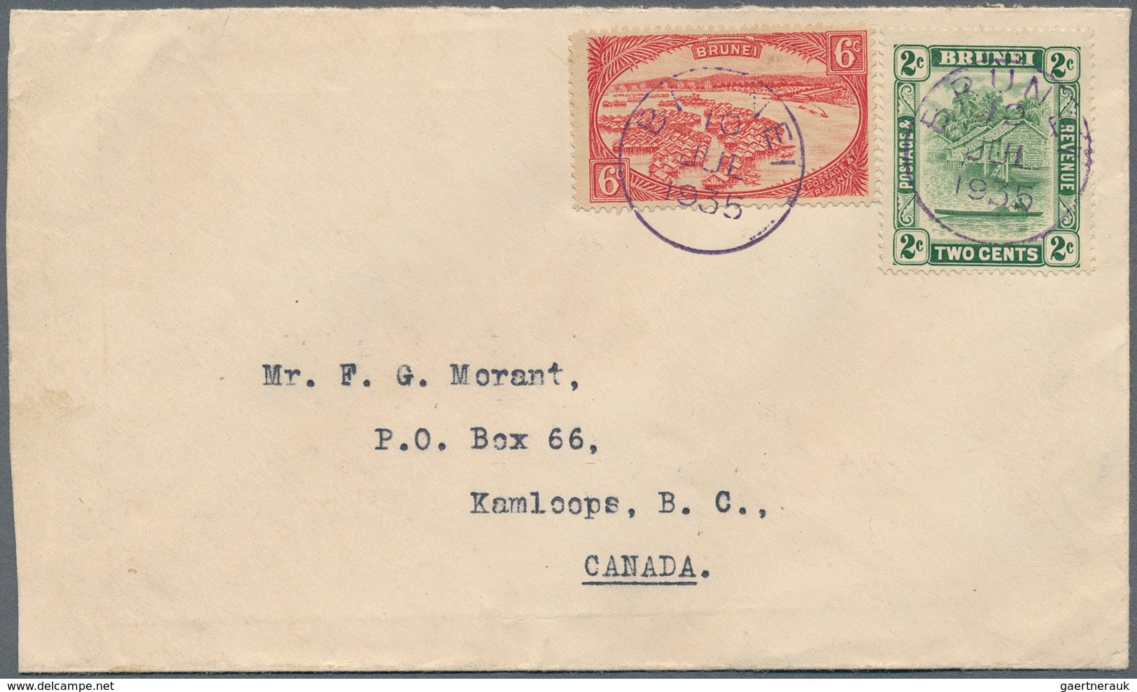 05041 Brunei: 1935, 2 C Green And 6 C Scarlet, Mixed Franking On Cover With Violet Cds BRUNEI, 10 JUL 1935 - Brunei (1984-...)