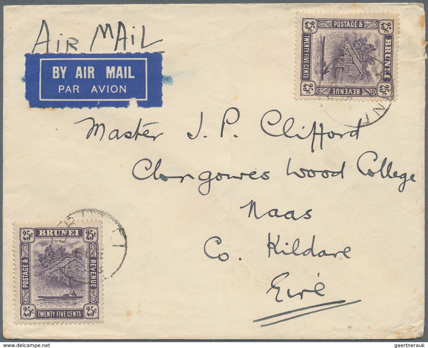 05049 Brunei: 1938, 2 X 25 C Slate-purple, Multiple Franking On Double Rate Imperial Airways Airmail Cover - Brunei (1984-...)