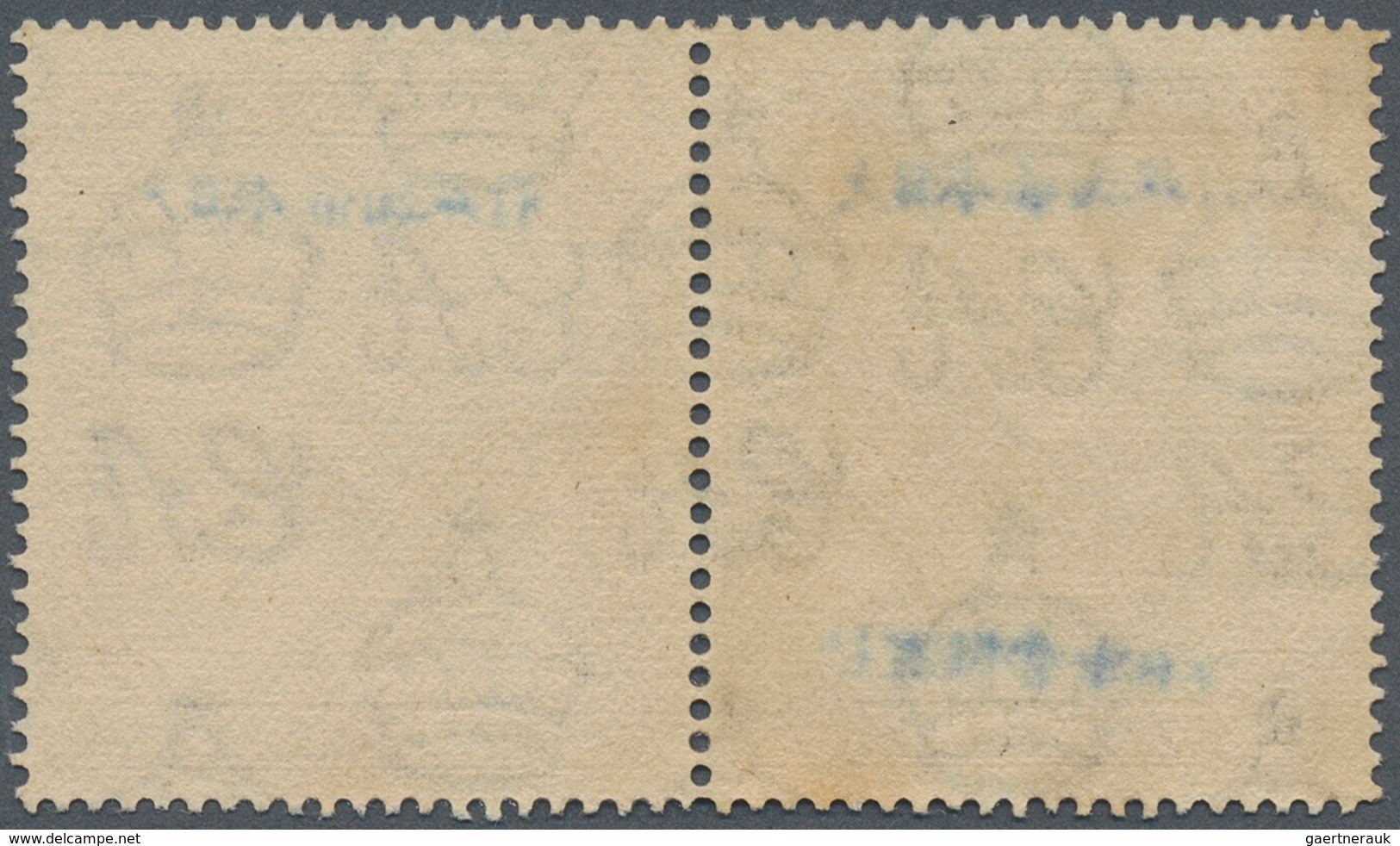 05055 Brunei: 1942, Blue Overprint: Horizontal Pair With Left Double Ovpt. (one Inverted) And Right Normal - Brunei (1984-...)