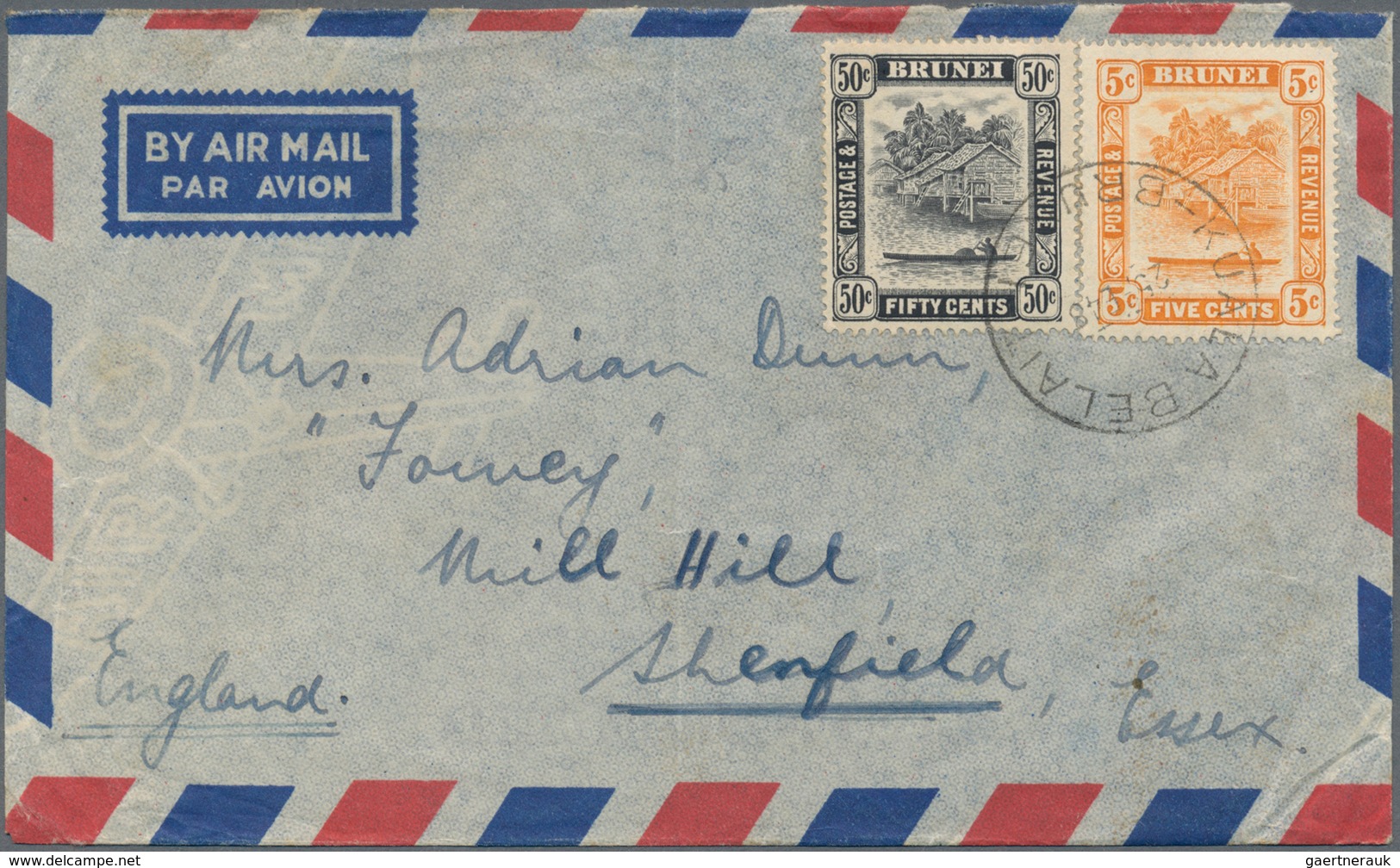 05081 Brunei: 1948, 5 C Orange And 50 C Black, Mixed Franking On Airmail Cover (small Faults) From KUALA B - Brunei (1984-...)