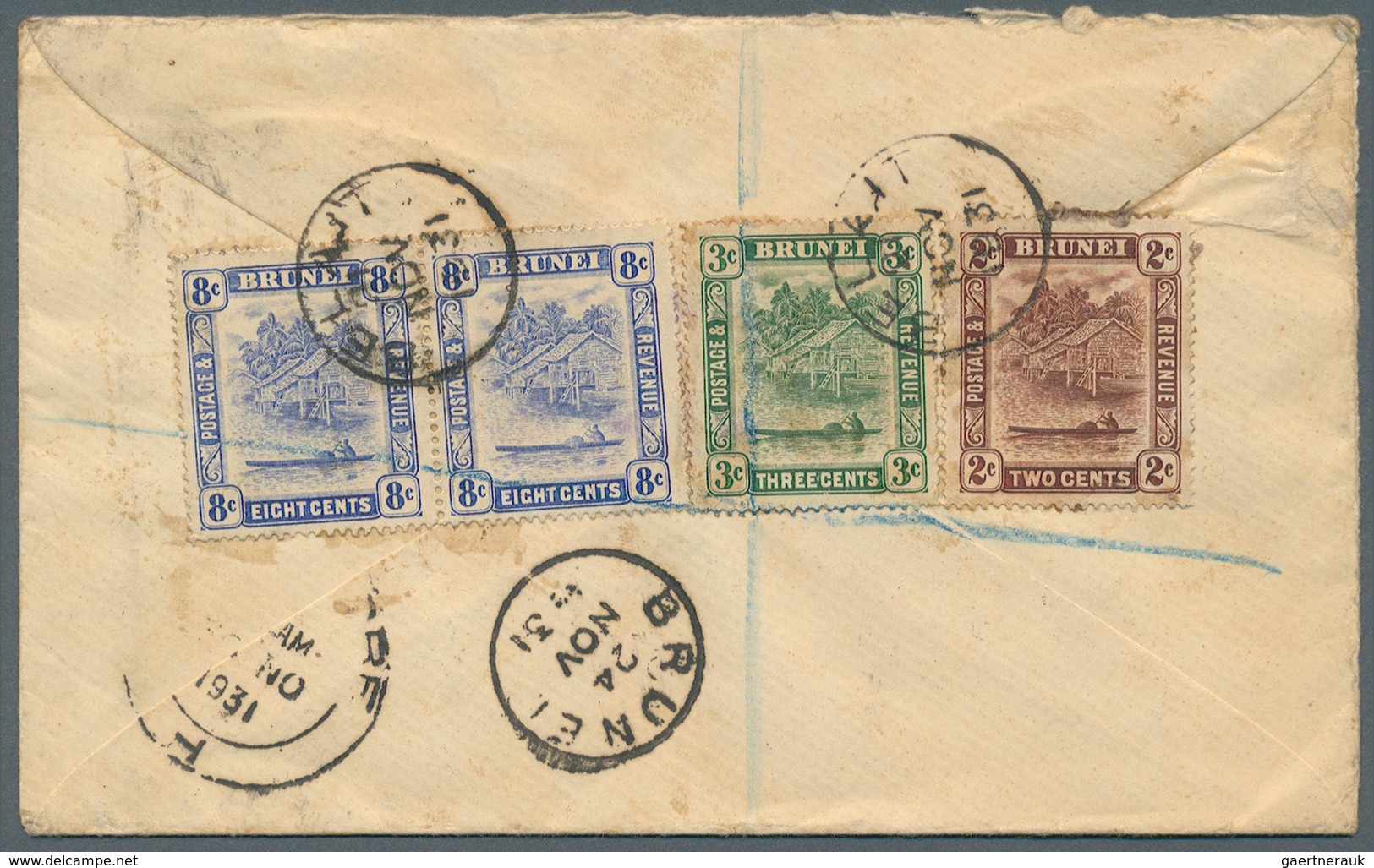 05095 Brunei - Stempel: BELAIT (type D5): 1931 (21.11.), Registered Cover From Belait To England With 2 X - Brunei (1984-...)