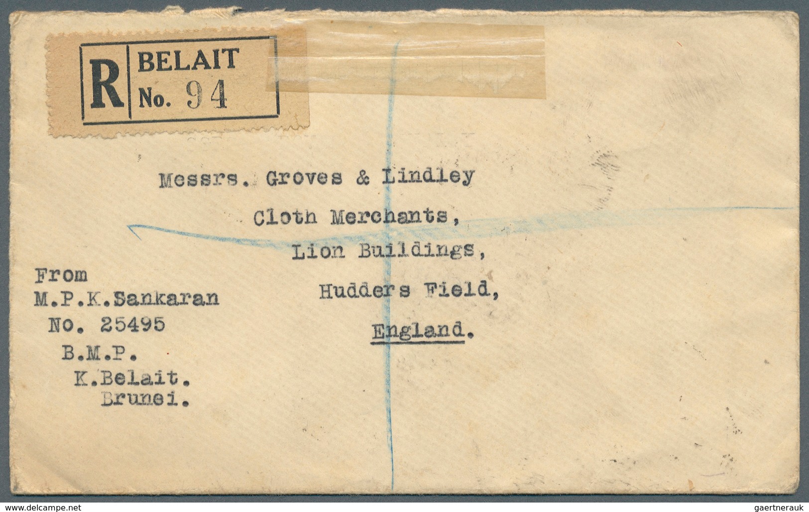 05095 Brunei - Stempel: BELAIT (type D5): 1931 (21.11.), Registered Cover From Belait To England With 2 X - Brunei (1984-...)