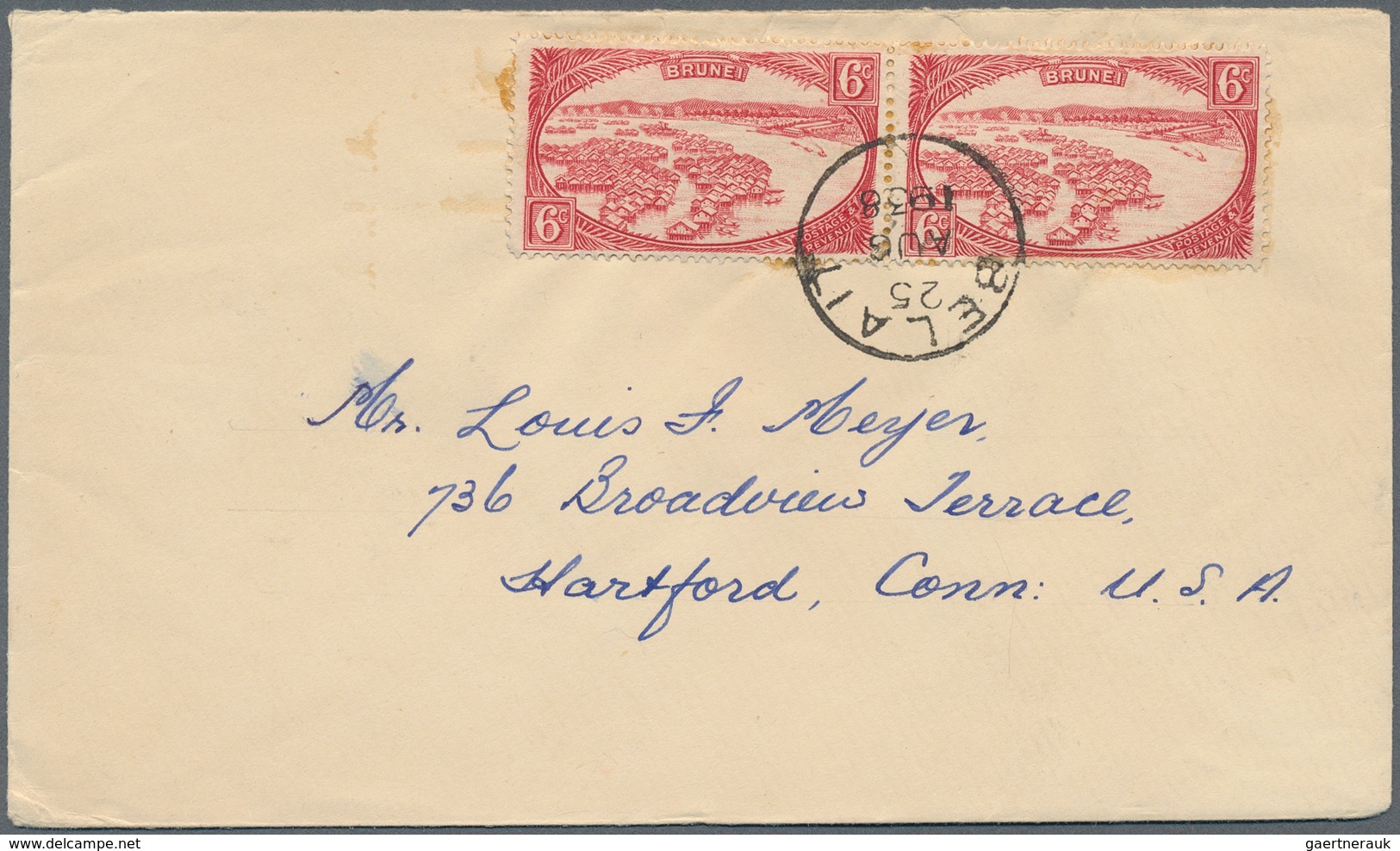 05098 Brunei - Stempel: 1938, 6 C Scarlet, Horizontal Pair As Multiple Franking On Cover With Single Circl - Brunei (1984-...)