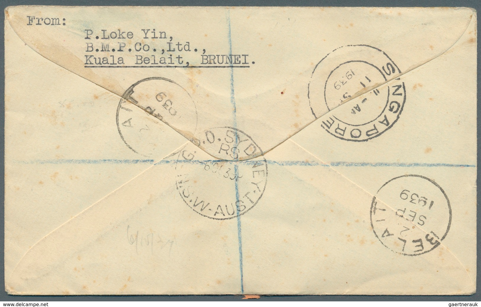 05100 Brunei - Stempel: BELAIT (type D5): 1939 (2.9.), Registered Cover From Belait With Four Diff. Stamps - Brunei (1984-...)