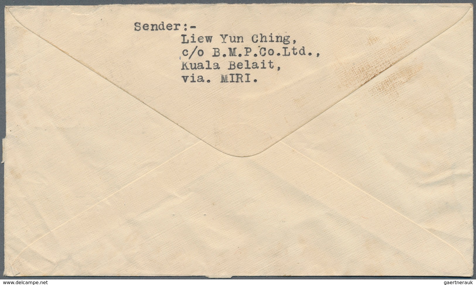 05103 Brunei - Stempel: 1941, 8 C Grey-black, Single Franking On Cover With Single Circle Dater BELAIT, 21 - Brunei (1984-...)