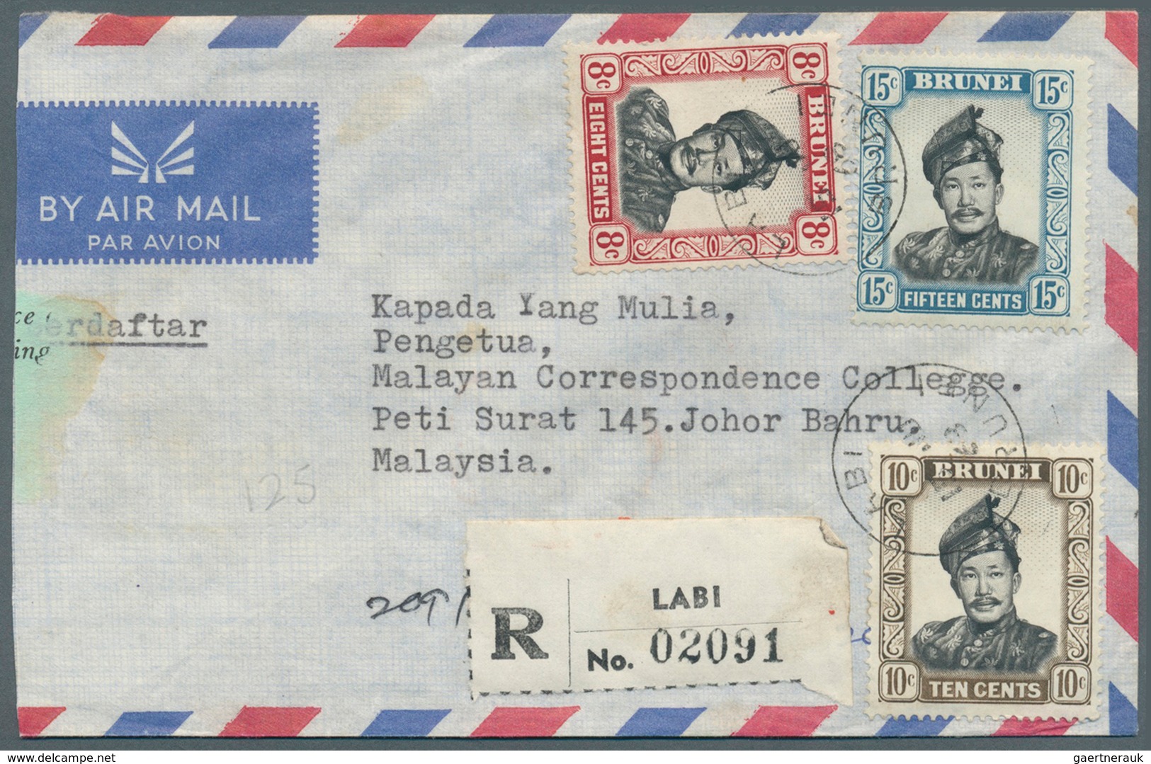 05107 Brunei - Stempel: LABI (type D2): 1968/74, Four Covers Incl. Airmails And Two Registered With Black/ - Brunei (1984-...)