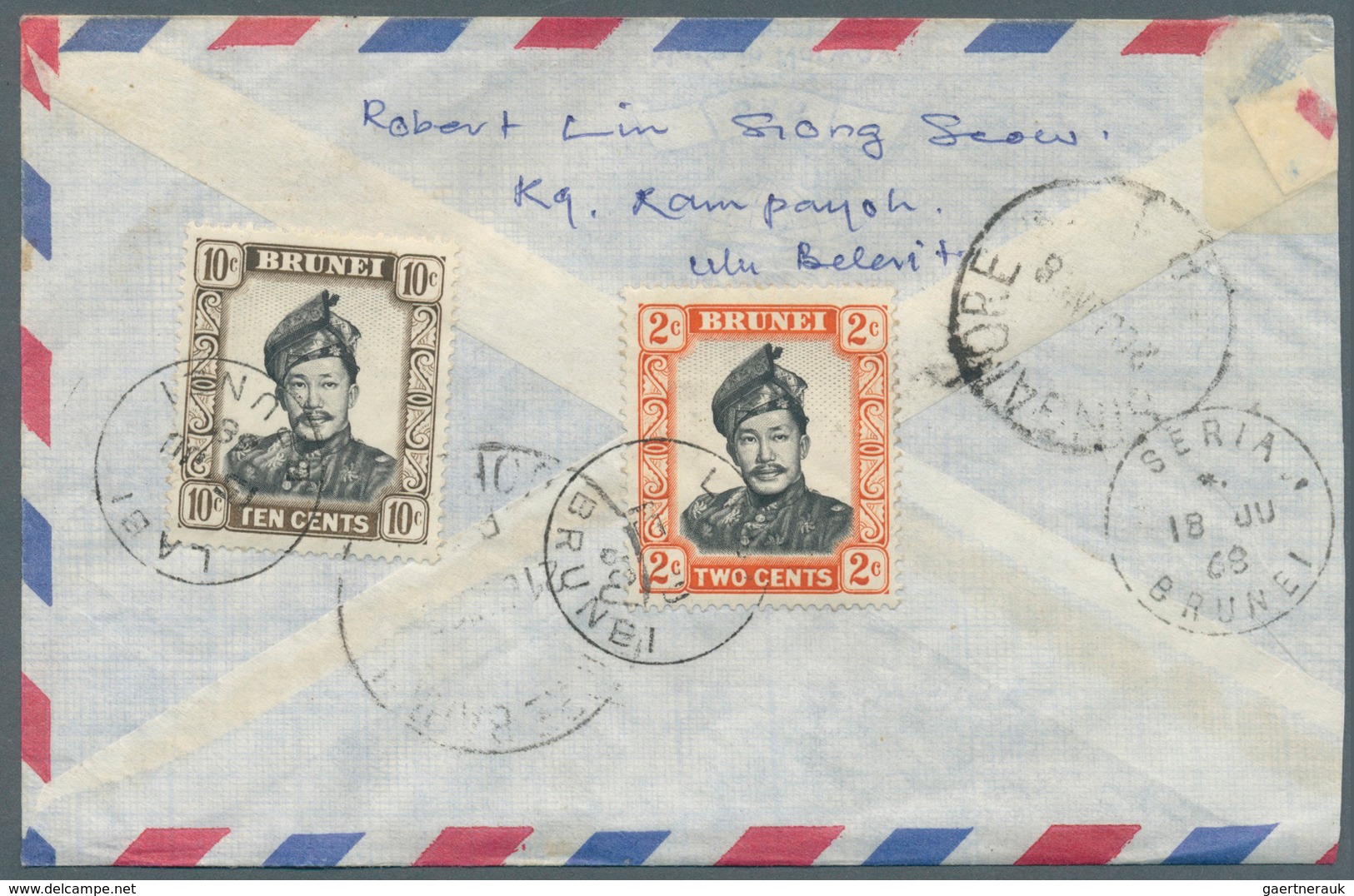 05107 Brunei - Stempel: LABI (type D2): 1968/74, Four Covers Incl. Airmails And Two Registered With Black/ - Brunei (1984-...)