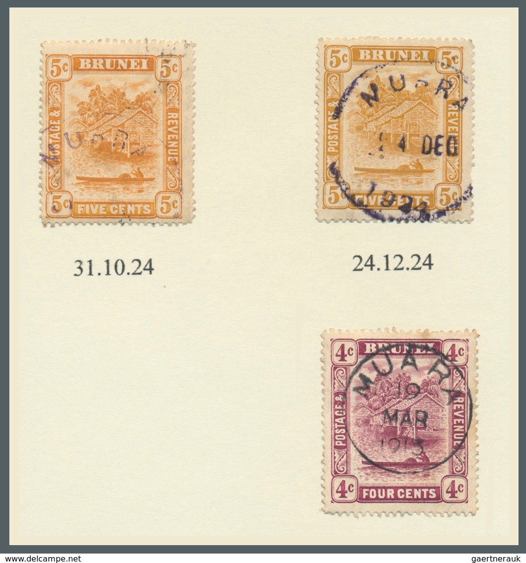 05112 Brunei - Stempel: MUARA (type D2 State III): 1924, `bush Huts And Canoe' 5c Orange Two Singles With - Brunei (1984-...)