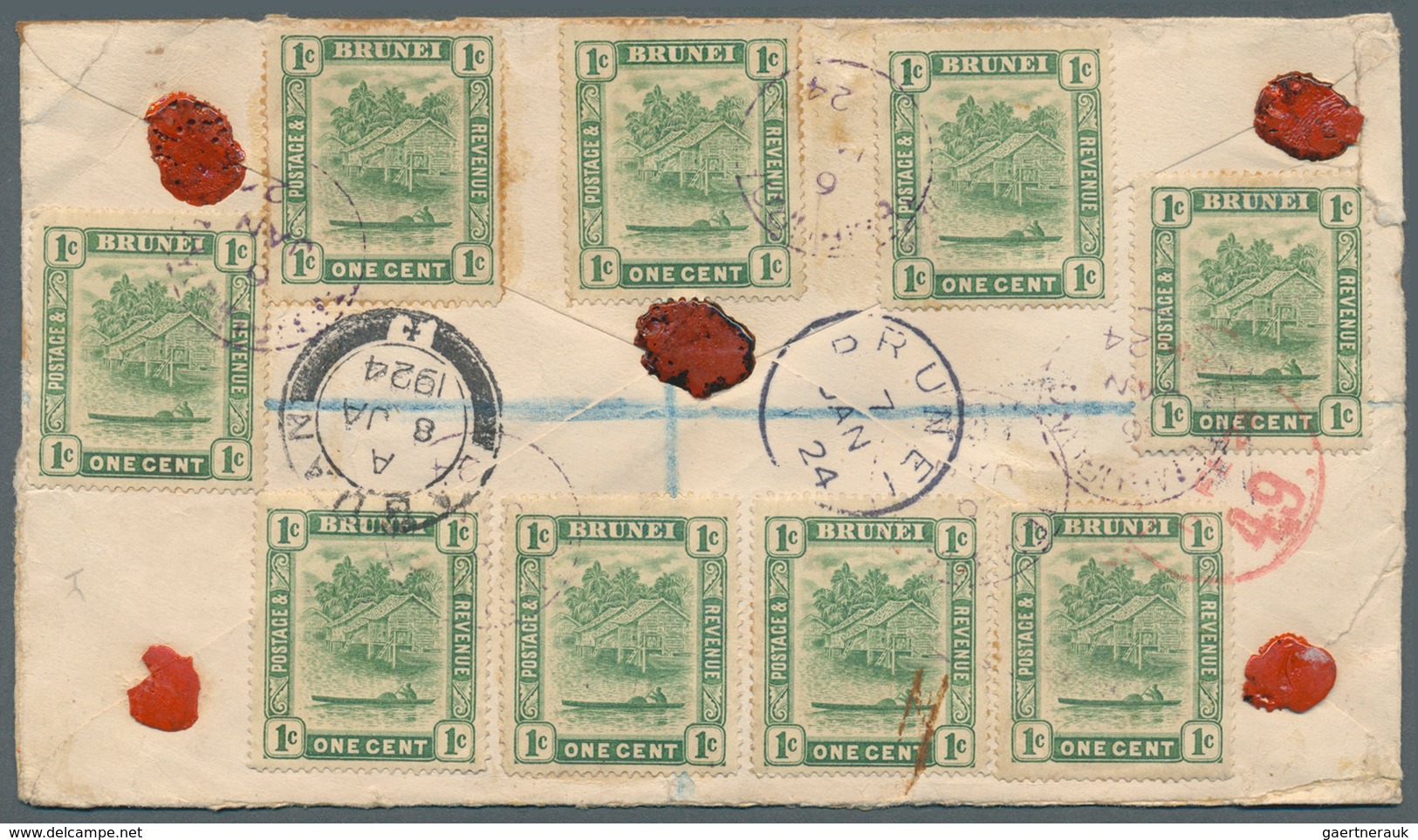 05117 Brunei - Stempel: TEMBURONG (type D3): 1924 (6.1.), Registered Cover Bearing 14 `bush Huts And Canoe - Brunei (1984-...)