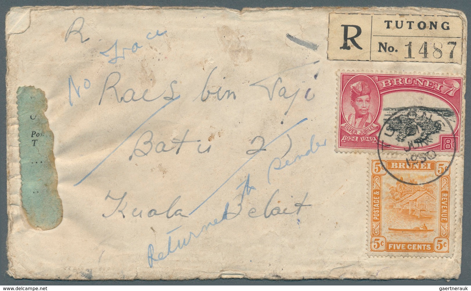 05131 Brunei - Stempel: TUTONG (type D5): 1948/50, Two Registered Covers Incl. One Used To USA (17.3.48) B - Brunei (1984-...)