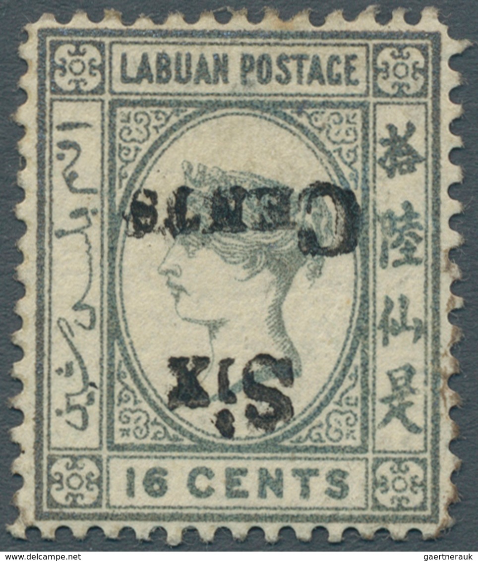 05184 Labuan: 1892 6c. On 16c. Grey, No Wmk, Variety "Surcharge Inverted", Mounted Mint With Part Original - Sonstige & Ohne Zuordnung