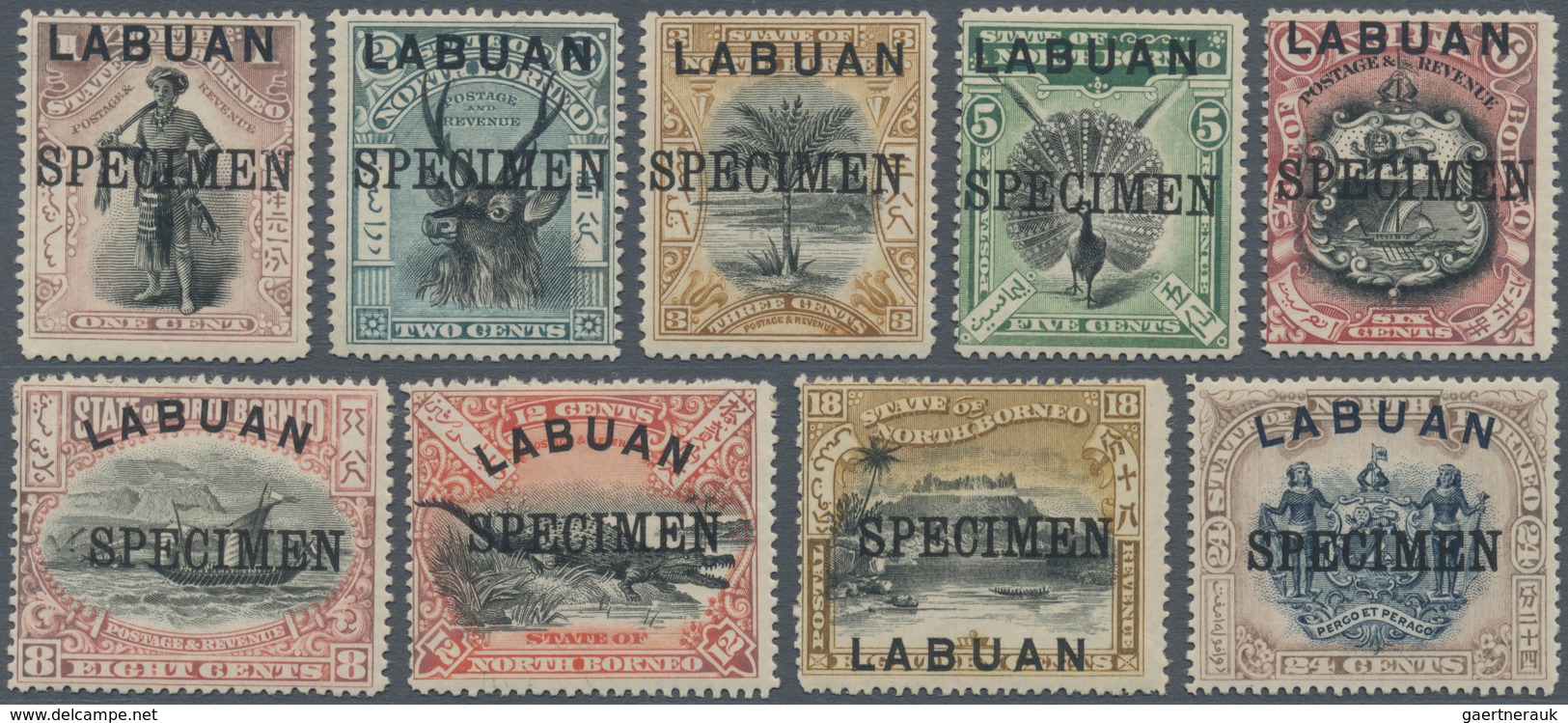 05204 Labuan: 1897, Pictorial Definitives Colour Changes Complete Set Of Nine With SPECIMEN Opt., Mint Hin - Other & Unclassified