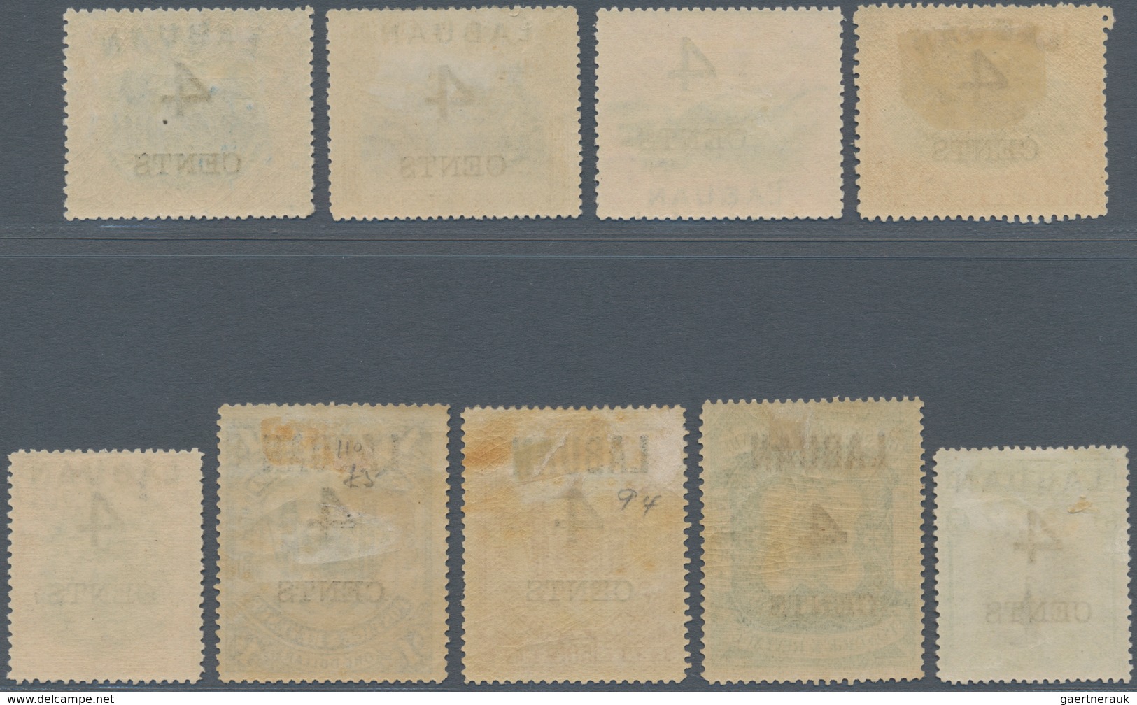 05210 Labuan: 1899, Pictorial And Coat Of Arms Definitives Surcharged '4 CENTS' Complete Set Of Nine Mint - Other & Unclassified