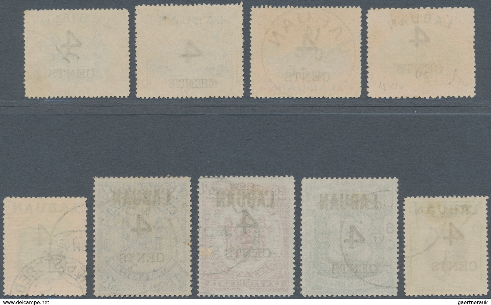 05211 Labuan: 1899, Pictorial And Coat Of Arms Definitives Surcharged '4 CENTS' Complete Set Of Nine Fine - Other & Unclassified