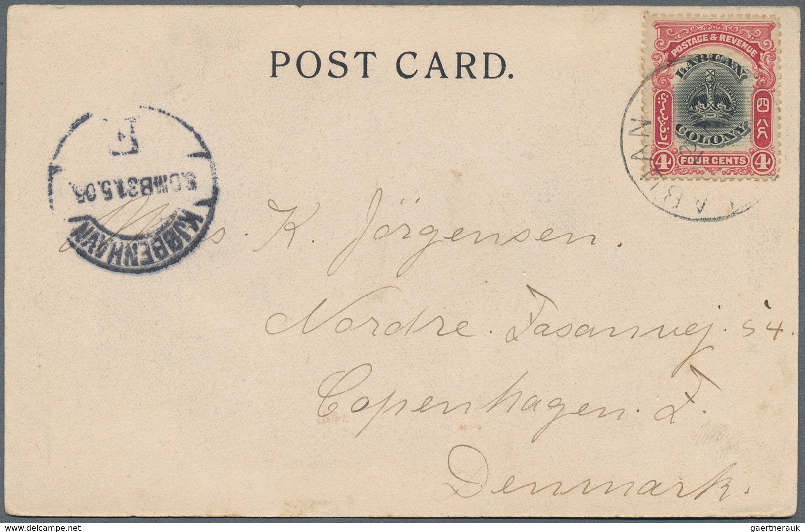 05220 Labuan: 1905 Destination DENMARK, Picture Postcard To Copenhagen, Denmark Franked By 1902-03 4c. Bla - Other & Unclassified