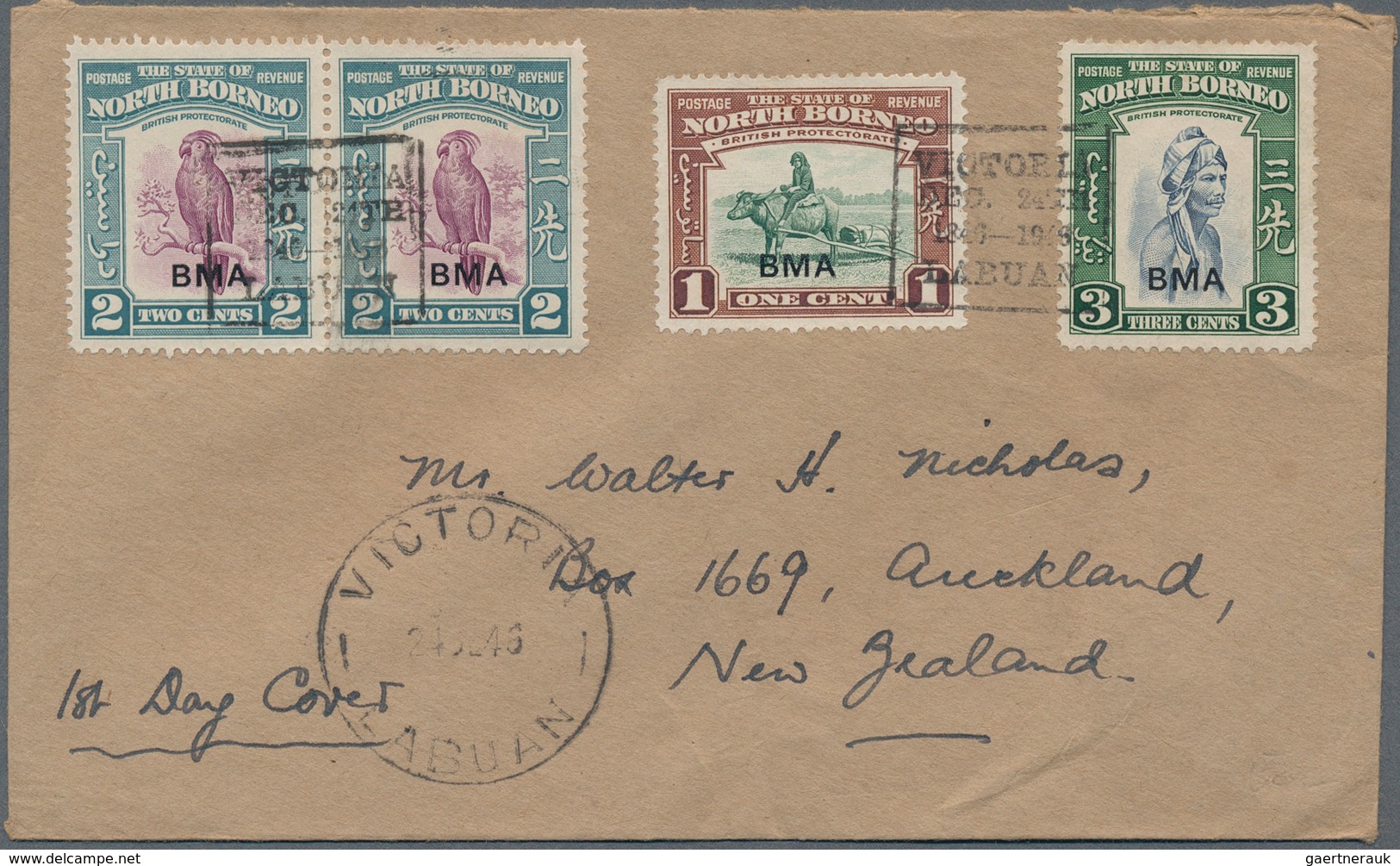 05242 Labuan: 1946 (24 Dec) Christmas Cover Addressed To New Zealand, Franked By North Borneo BMA 1c., 2c. - Other & Unclassified