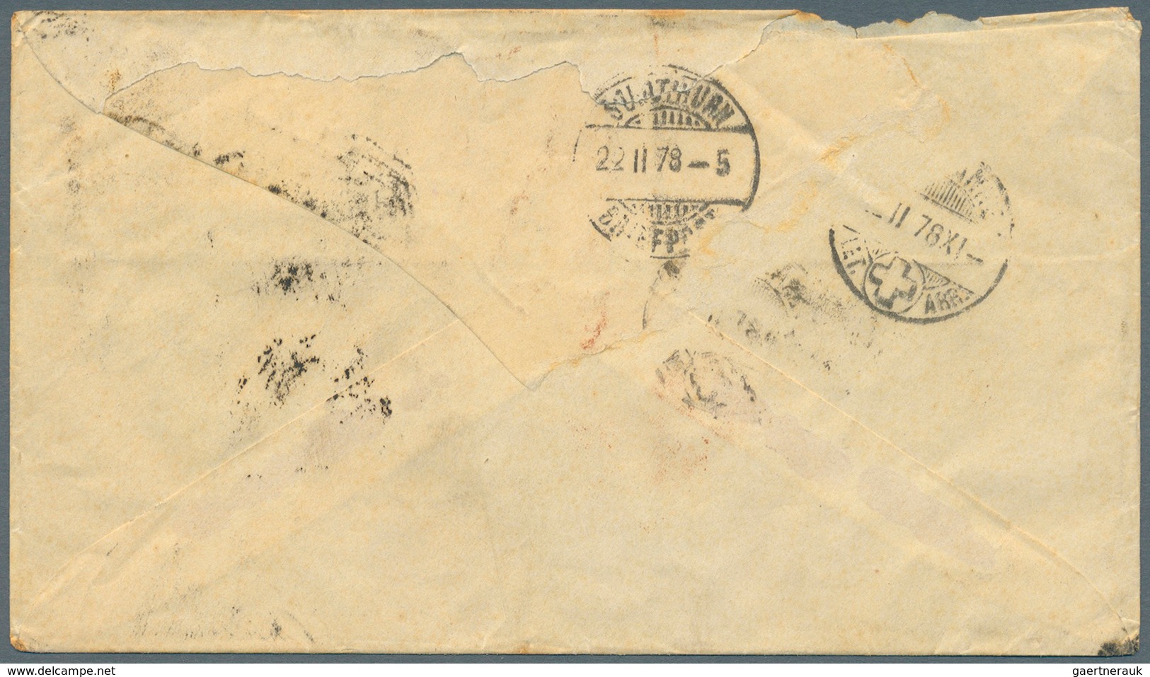 05269 Malaiische Staaten - Straits Settlements: 1878 Cover To Solothurn, Switzerland 'Via Brindisi' Franke - Straits Settlements