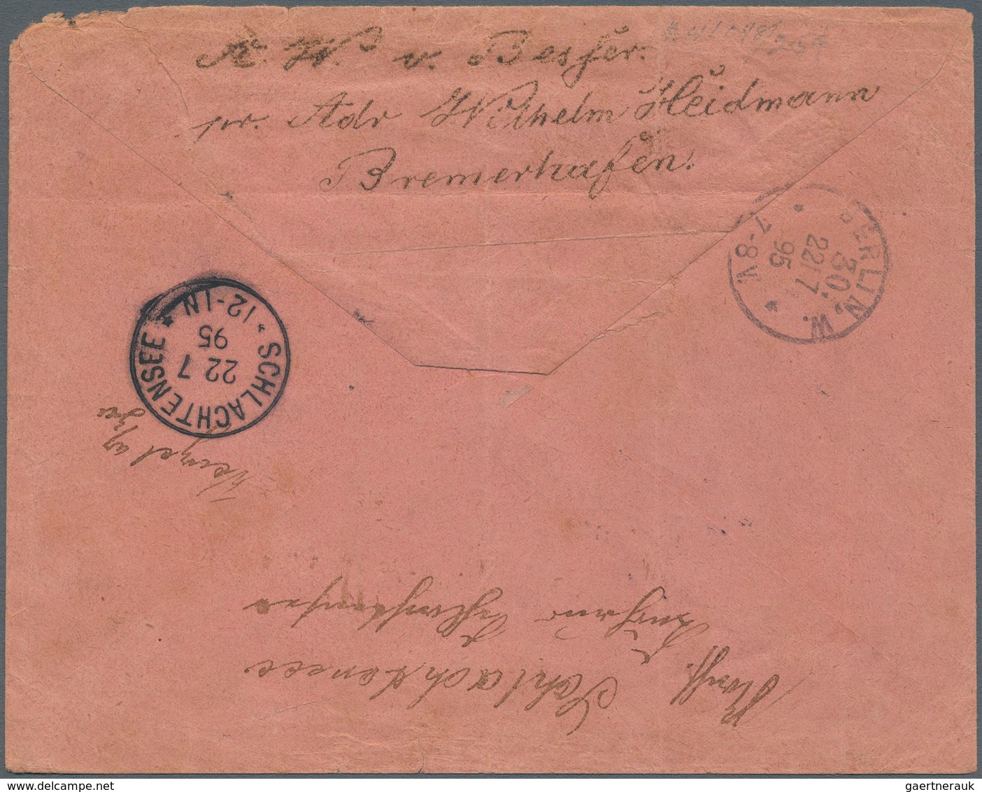 05301 Malaiische Staaten - Straits Settlements: 1895 Cover From Singapore To Berlin, Redirected To Schlach - Straits Settlements