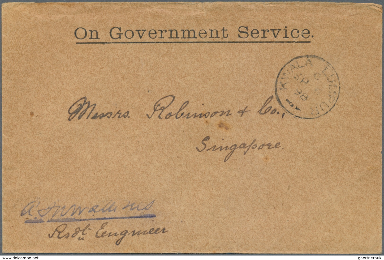 05311 Malaiische Staaten - Straits Settlements: 1898, On Government Service, Pre-UPU Cover From The Reside - Straits Settlements