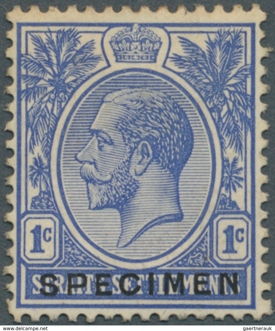 05360 Malaiische Staaten - Straits Settlements: 1912-23 KGV. 1c. Perforated Colour Trial In Blue, Overprin - Straits Settlements