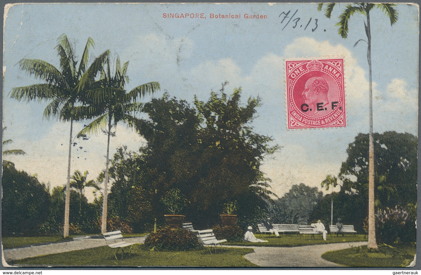 05362 Malaiische Staaten - Straits Settlements: 1913, 3 C Red KEVII, Single Franking On Ppc "Botanical Gar - Straits Settlements