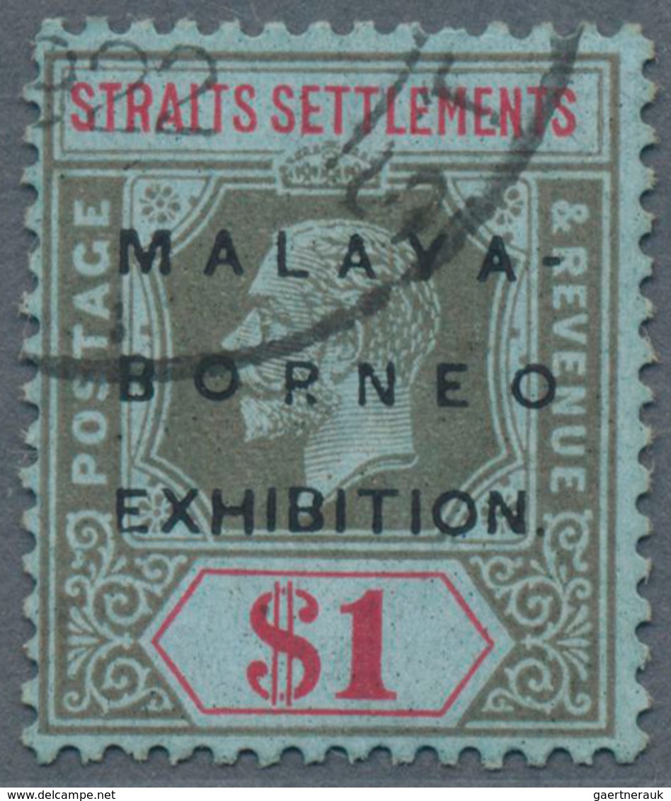 05378 Malaiische Staaten - Straits Settlements: 1922, Malaya-Borneo Exhibition $1 Black And Red/blue Wmk. - Straits Settlements