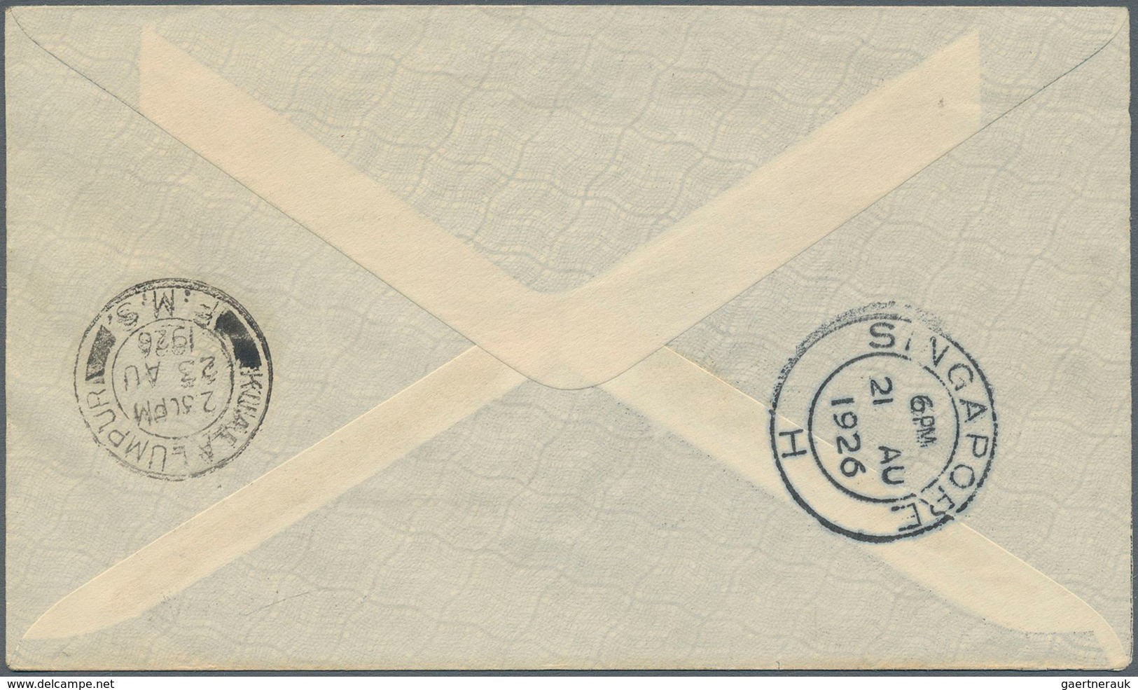 05387 Malaiische Staaten - Straits Settlements: 1926 Early Singapore-Kuala Lumpur Airmail Cover Franked KG - Straits Settlements