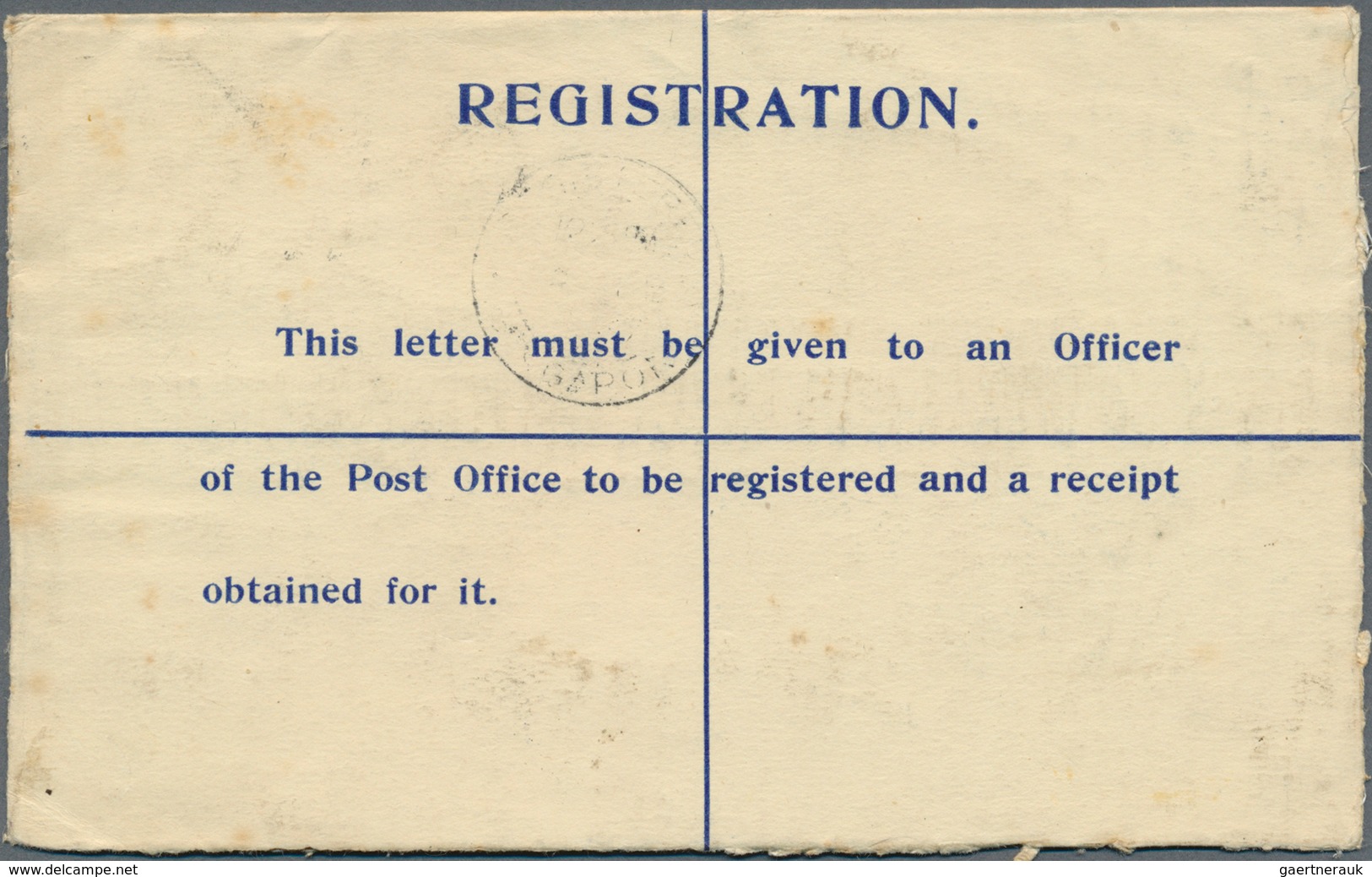 05389 Malaiische Staaten - Straits Settlements: 1927, 10 C Blue KGV Registered Postal Stationery Envelope, - Straits Settlements