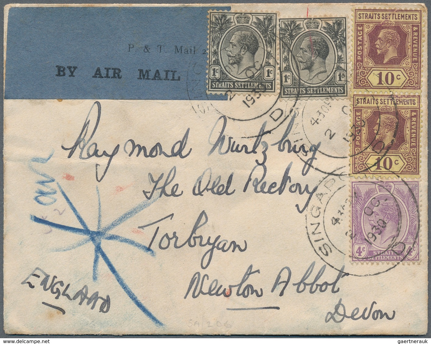 05395 Malaiische Staaten - Straits Settlements: 1930, 2 X 1 C Black, 4 C Bright Violet And 2 X 10 C Purple - Straits Settlements