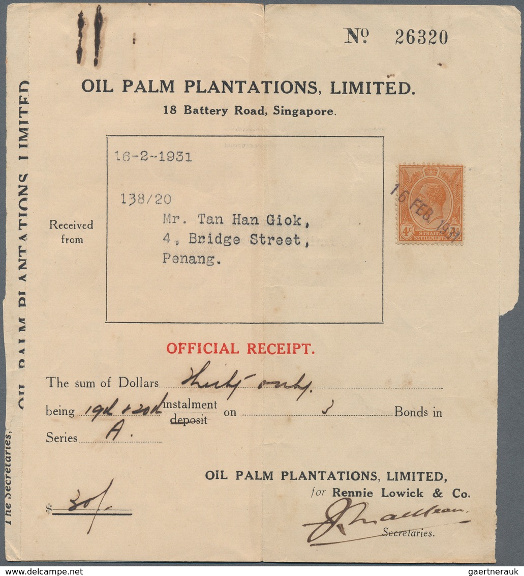 05407 Malaiische Staaten - Straits Settlements: 1931 (16.2.), Official Receipt From 'Oil Palm Plantations - Straits Settlements