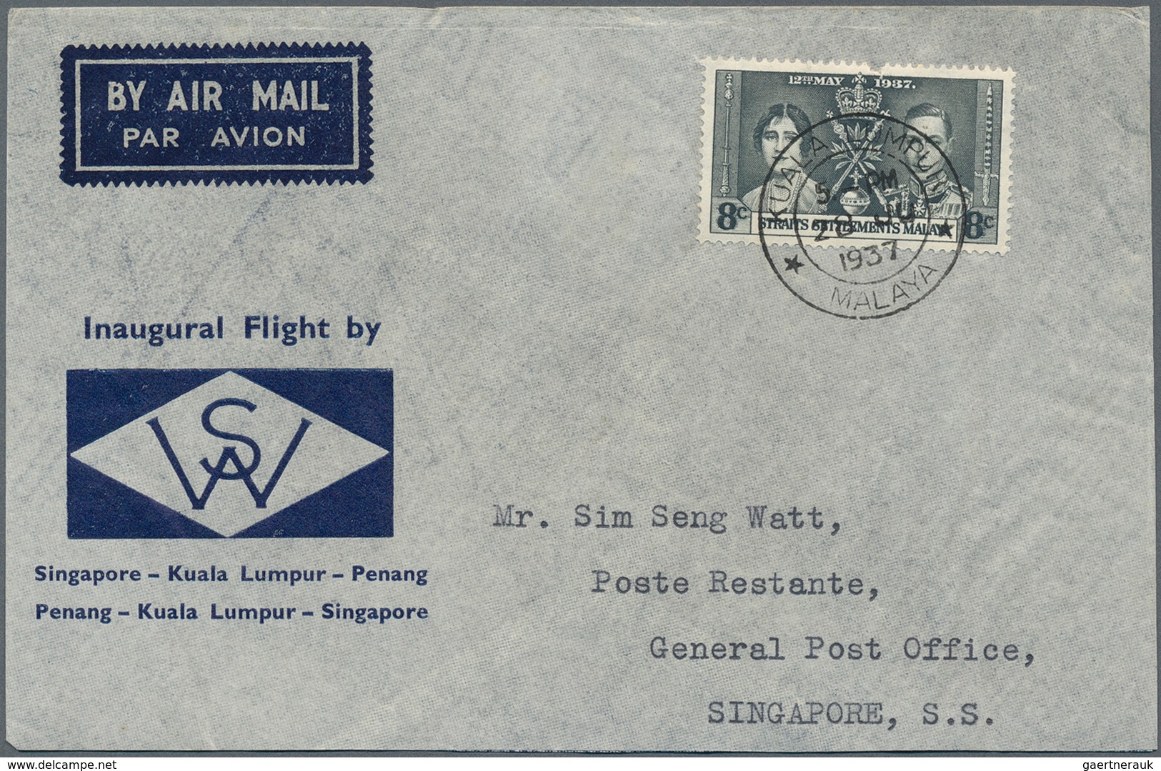 05467 Malaiische Staaten - Straits Settlements: 1937 (28.6.), Four 'Inaugural SW Flight' Covers Each Beari - Straits Settlements