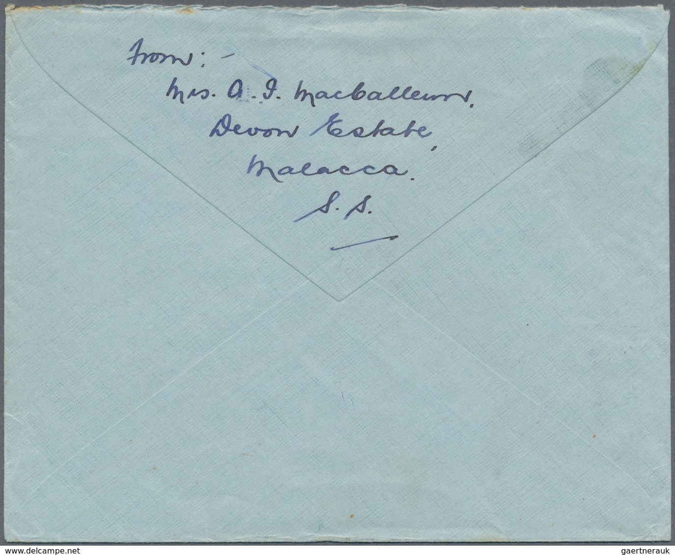 05490 Malaiische Staaten - Straits Settlements: 1939, Airmail Letter Bearing 5 And 50 C. Georg VI Addresse - Straits Settlements