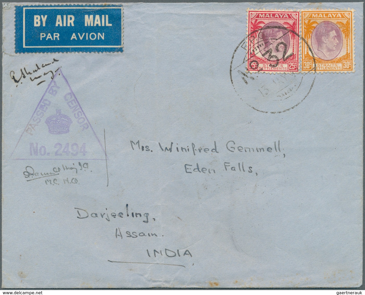 05511 Malaiische Staaten - Straits Settlements: 1941, FORCES MAIL: KGVI 25c. Purple/scarlet And 30c. Purpl - Straits Settlements