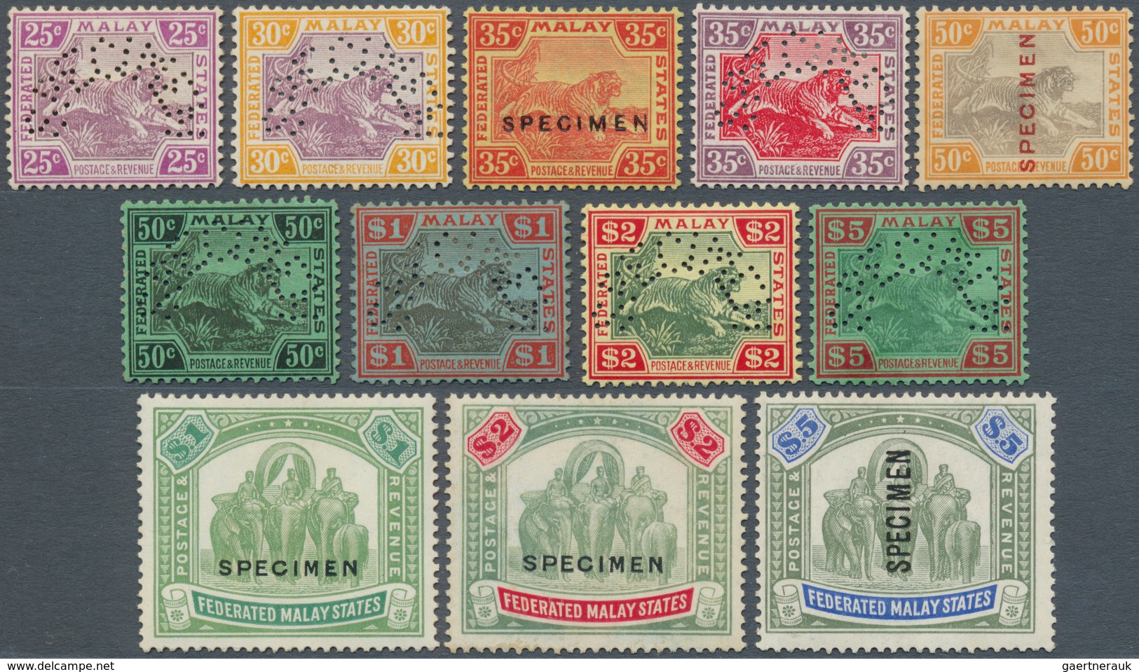 05575 Malaiischer Staatenbund: 1922-34 Definitives, Complete Set Of 30 Up To $5, Wmk Mult Script CA, All O - Federated Malay States