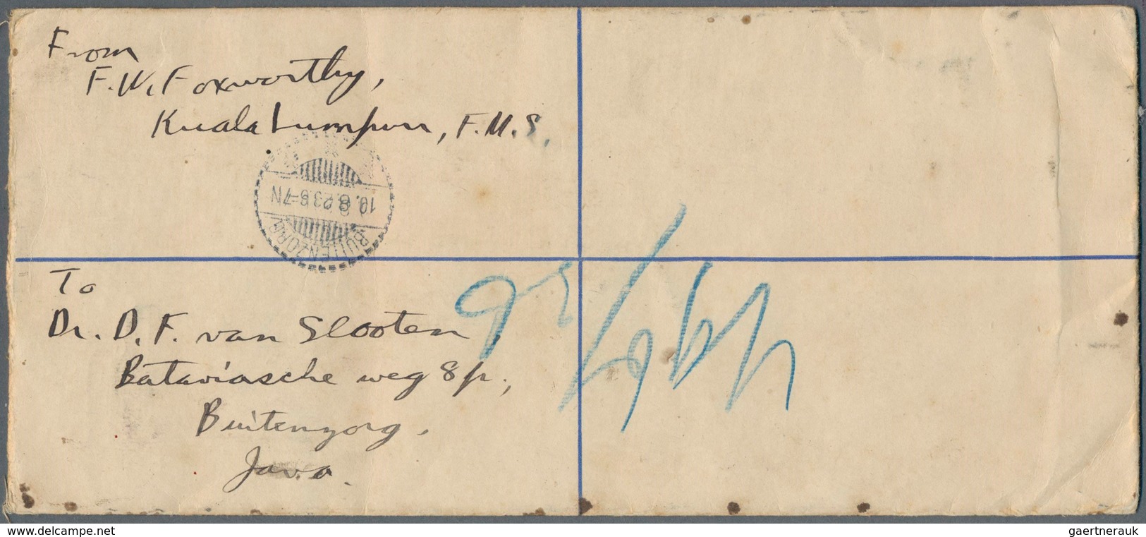 05578 Malaiischer Staatenbund: 1923 (7.8.), Registered Letter 'Tiger' 10c. Blue (long Size) Uprated With T - Federated Malay States