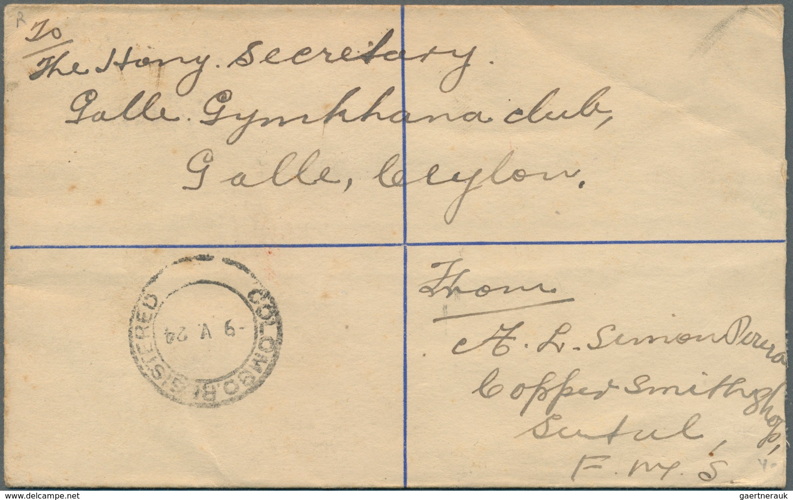 05581 Malaiischer Staatenbund: 1924 (1.5.), Registered Letter 'Tiger' 10c. Blue Uprated With Tiger 2c. Gre - Federated Malay States