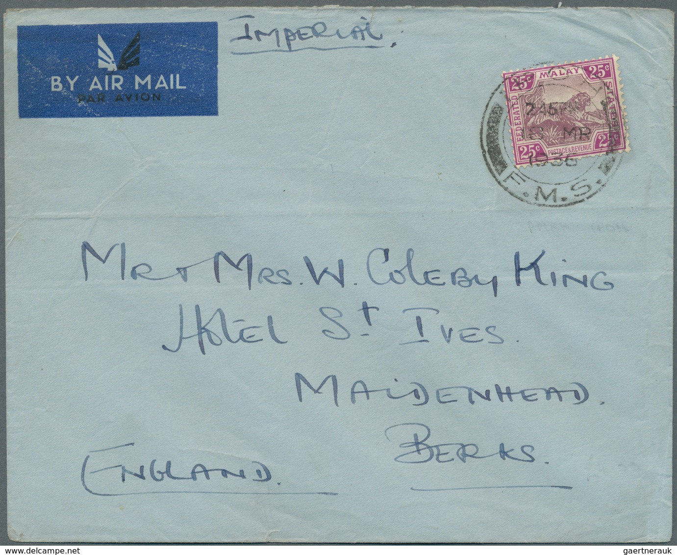 05603 Malaiischer Staatenbund: 1934/1936, Two 'Imperial Airways' Airmail Covers Bearing Single Tiger Stamp - Federated Malay States