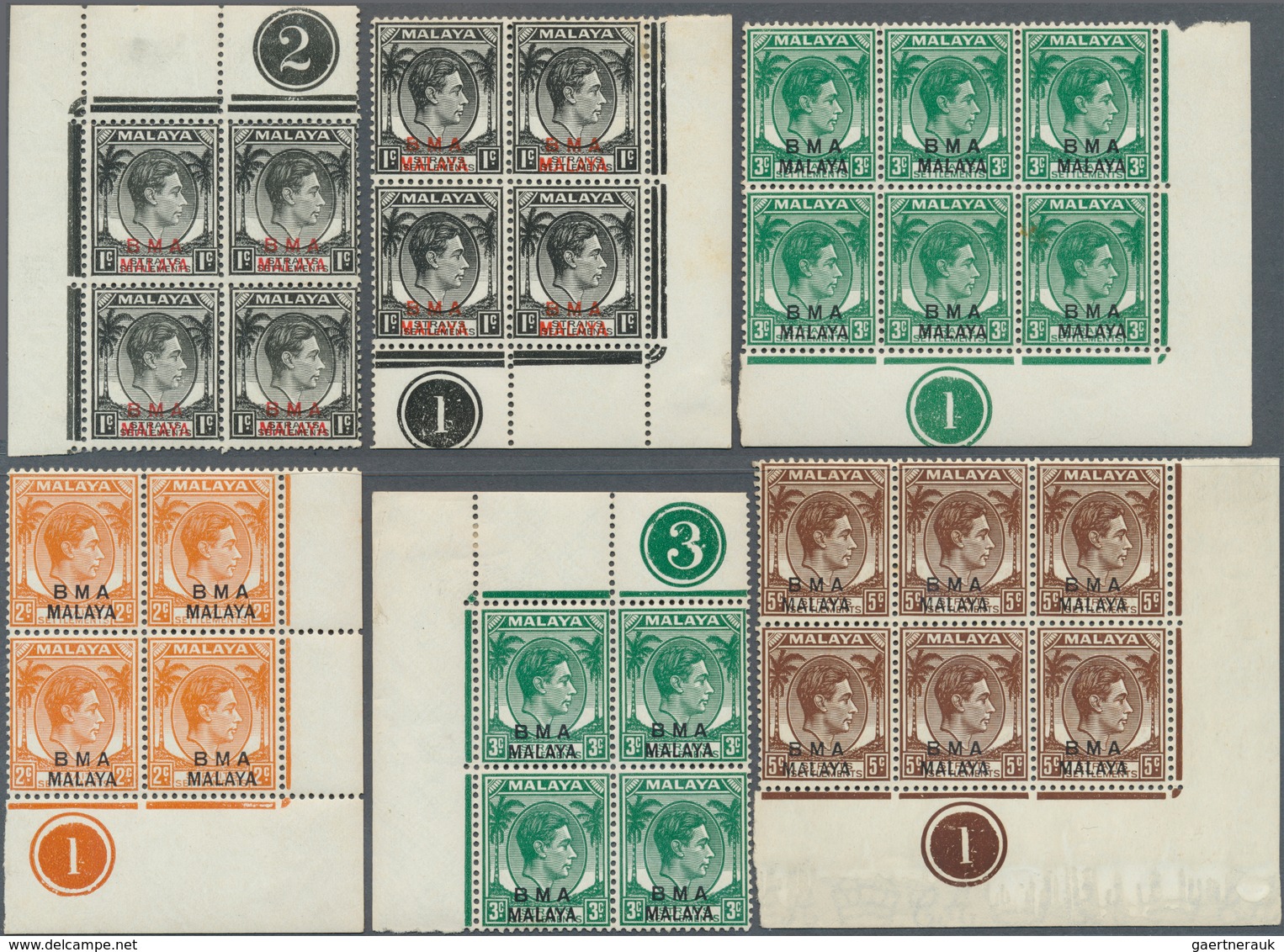 05618 Malaiische Staaten - Britische Militärverwaltung: 1945/1948, KGVI Overprints 1c. - $5, Group Of 17 C - Malaya (British Military Administration)