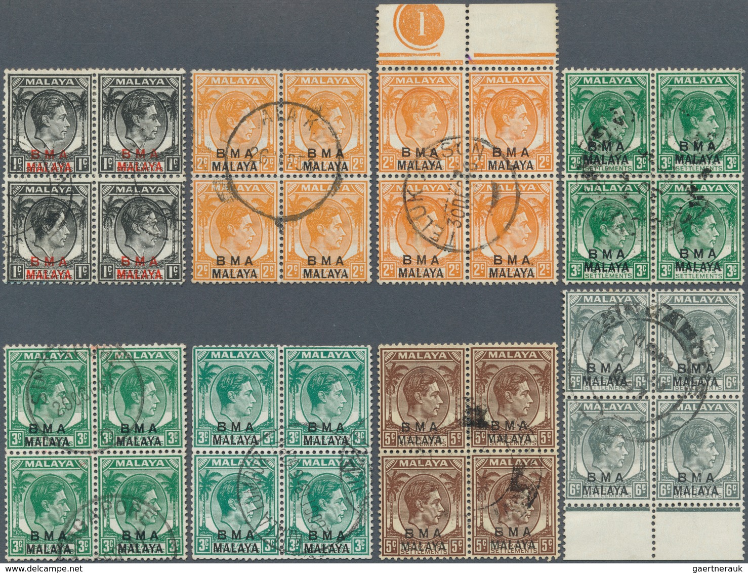 05620 Malaiische Staaten - Britische Militärverwaltung: 1945/1948, KGVI Overprints 1c. - $5, Group Of 34 B - Malaya (British Military Administration)